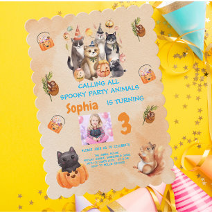 Spooky Party Animals Theme Kids Birthday Invite 