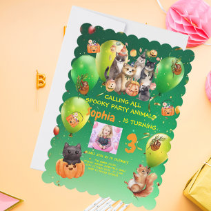 Spooky Party Animals Theme Kids Birthday Invite 