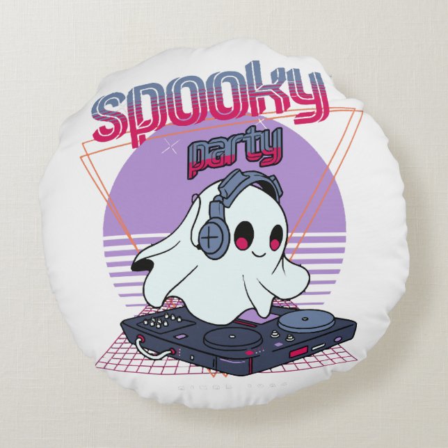 Spooky Party Halloween Round Cushion (Back)