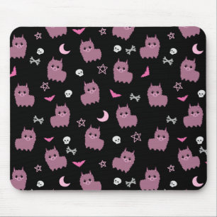 Spooky pastel goth llama pattern witch purple mouse pad
