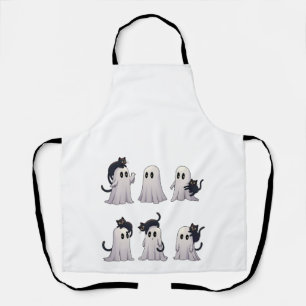 Spooky Pastel Gothic Ghosts Black Cats Halloween Apron