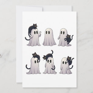 Spooky Pastel Gothic Ghosts Black Cats Halloween Invitation