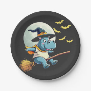 Spooky Pastel Halloween Baby Moo Deng Hippo Paper Plate