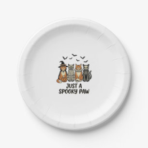 Spooky Paw Halloween Cats Vintage Shirt Design_1 Paper Plate