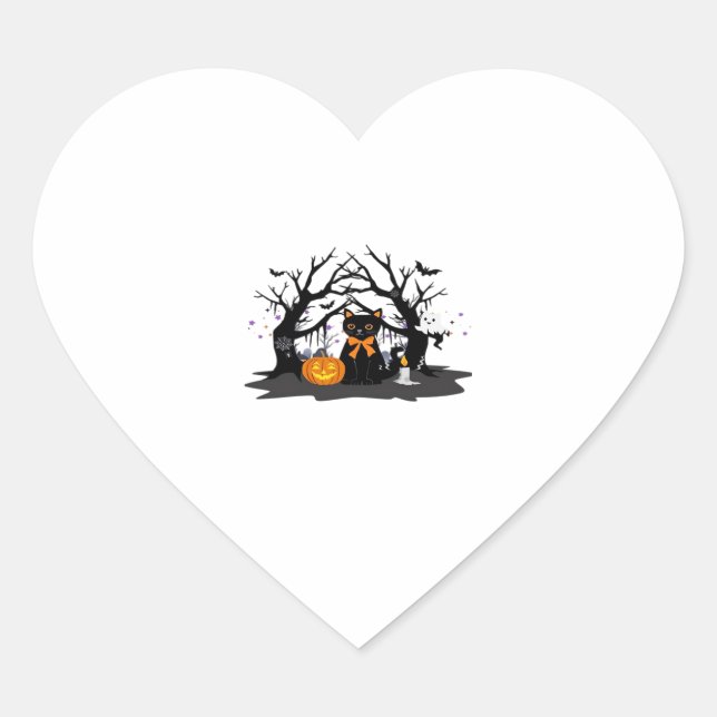 Spooky Paws & Pumpkin Halloween Nights Classic T-S Heart Sticker (Front)