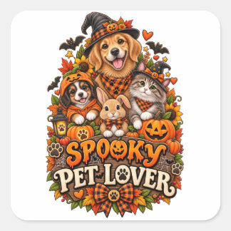 Spooky Pet Lover Cute Halloween Dog Cat Pumpkin Square Sticker