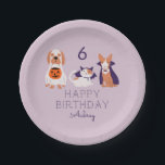 Spooky Pets Halloween Birthday Party Paper Plate<br><div class="desc">Cute Halloween theme birthday party paper plate for kids featuring illustration of dogs and cat in costumes (bat,  ghost,  and vampire). Customise this product by adding the child's age and name.</div>