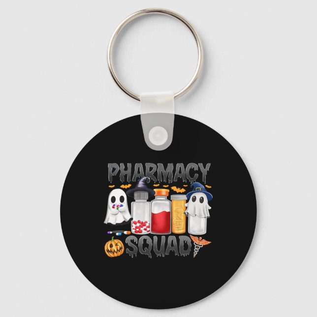 Spooky Pharmacy Squad Ghost Pills Pharmacist Tech  Key Ring (Front)