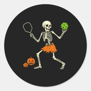 Spooky Pickleball Halloween Skeleton Costume Women Classic Round Sticker