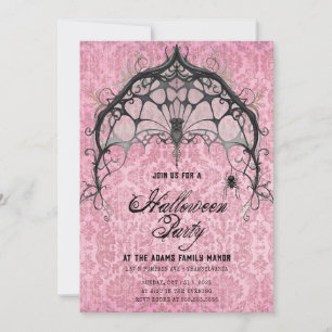 Spooky Pink and Black Spider Web Invitation