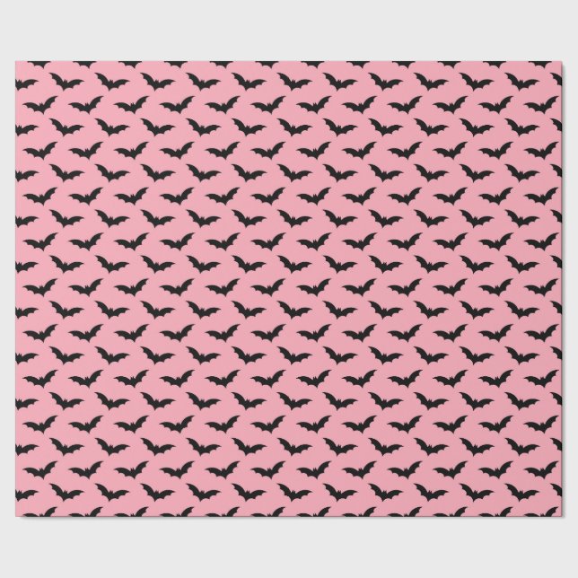 Spooky Pink & Black Bats Wrapping Paper Roll (Seam)