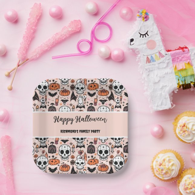 Spooky Pink Halloween theme Tile  Paper Plate (Party)
