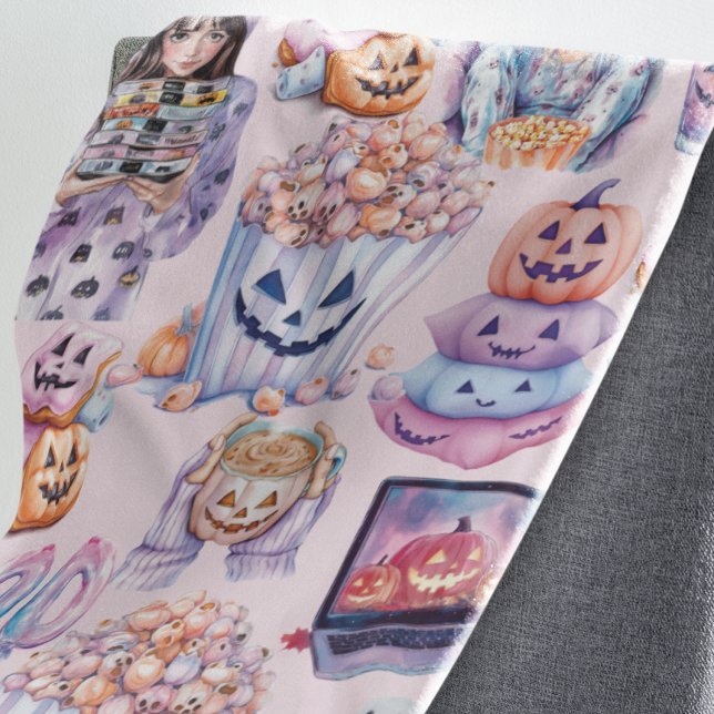 Spooky Pink & Purple Halloween Fun Fleece Blanket (Creator Uploaded)