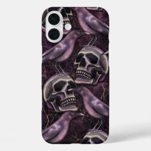 SPOOKY PINK PURPLE HALLOWEEN RAVENS & SKULLS iPhone 16 PLUS CASE