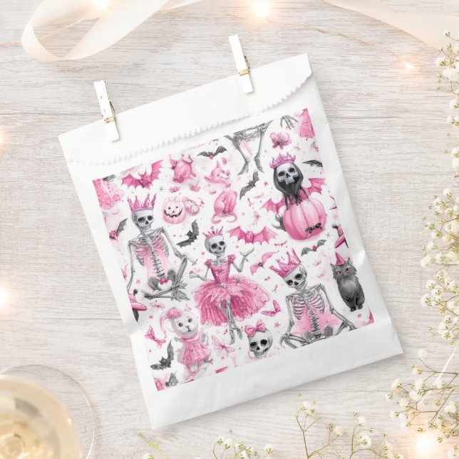 Spooky Pink Skeleton Princess Halloween Favour Bag (Clipped)