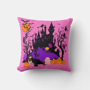 Spooky Pink Witch & Friends Cushion