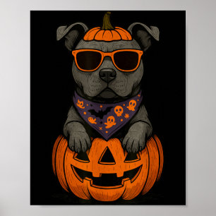 Spooky Pit Bull Pumpkin Halloween Dog Lover Poster