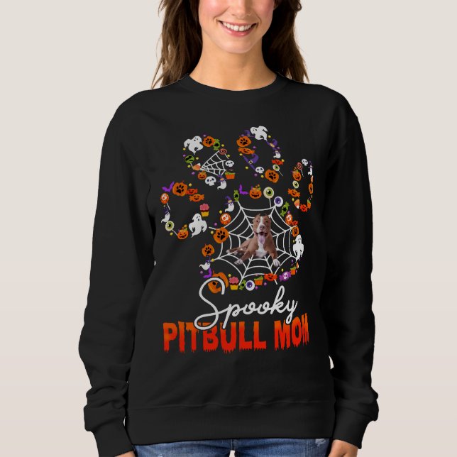 Spooky Pitbull Mum With Jack O Lantern &amp Cute D Sweatshirt (Front)