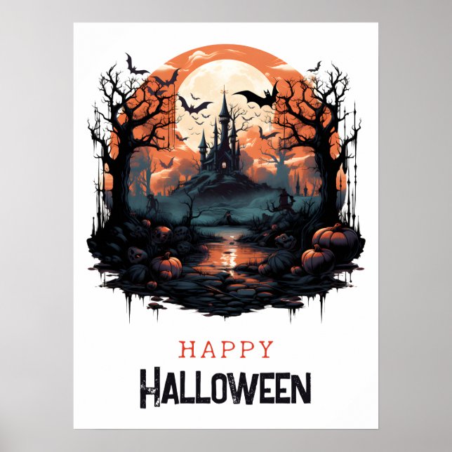 Spooky place, full moon, bats, haunted house poster (Front)
