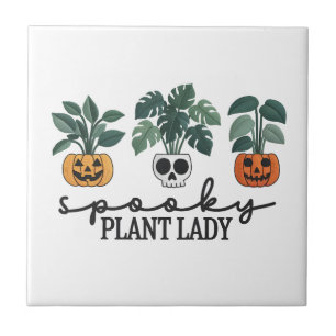 Spooky Plant Lady Halloween Monstera Design Ceramic Tile