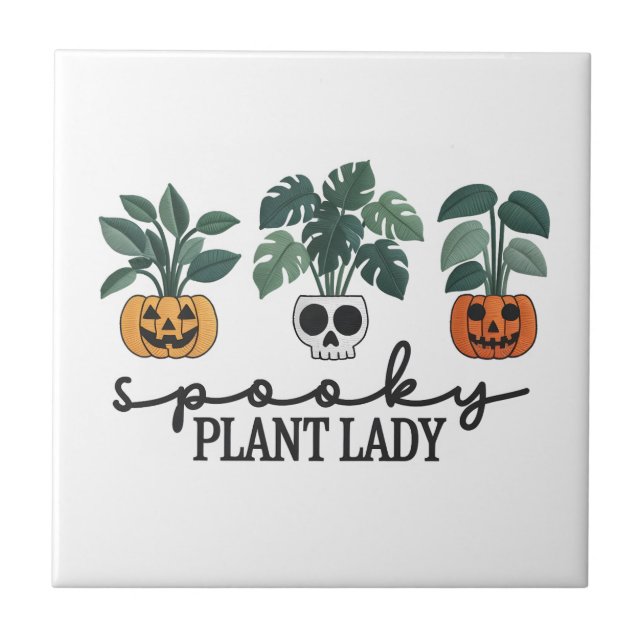 Spooky Plant Lady Halloween Monstera Design Ceramic Tile (Front)