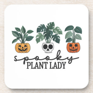 Spooky Plant Lady Halloween Monstera Design Coaster