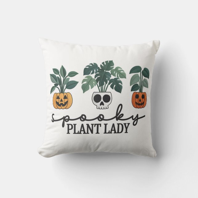 Spooky Plant Lady Halloween Monstera Design Cushion (Front)