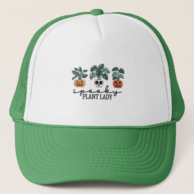 Spooky Plant Lady Halloween Monstera Design Trucker Hat (Front)