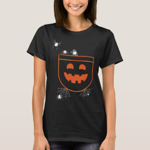 Spooky Pocket Pumpkin Spider Web Creepy Halloween T-Shirt