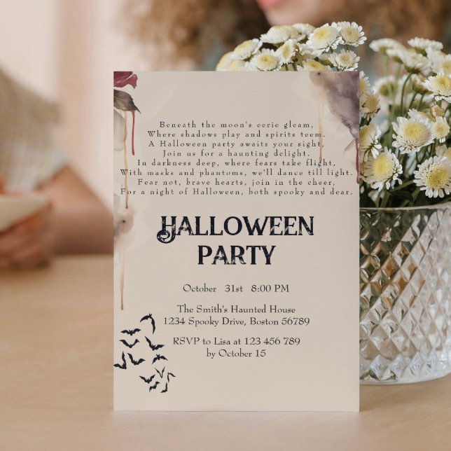 Spooky Poem Creepy Halloween Party Invitation (Creator Uploaded)