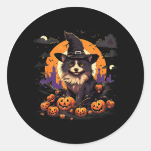 Spooky Pomsky Dog Witch Halloween Classic Round Sticker