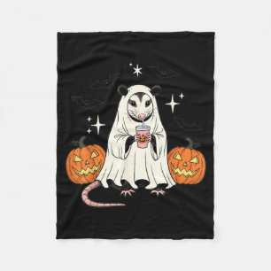 Spooky Possum Ghost Pumpkin Halloween Funny Cute Fleece Blanket