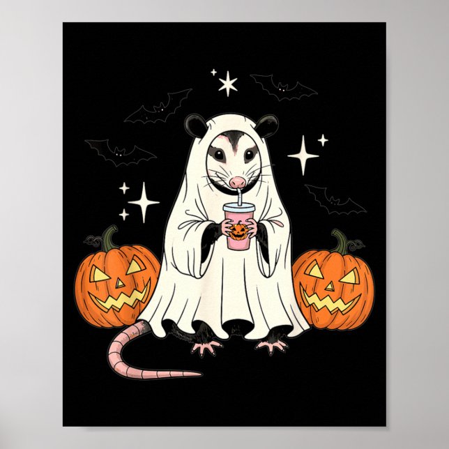 Spooky Possum Ghost Pumpkin Halloween Funny Cute Poster (Front)