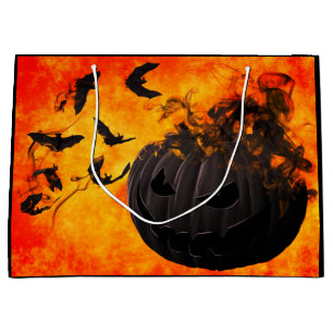 Spooky pumpkin and bats illustration large gift bag