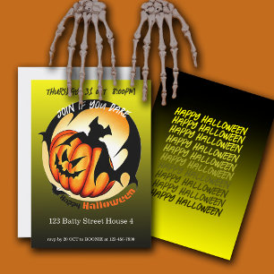Spooky Pumpkin Bat Halloween Party Invitation