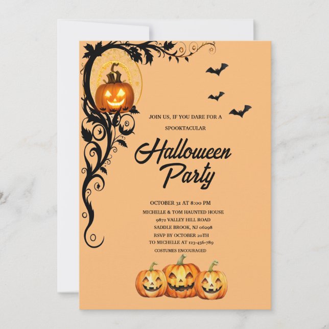 Spooky Pumpkin bats Adult Halloween Party  Invitation (Front)