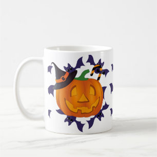 Spooky Pumpkin & Bats Halloween Cute Witch Hat Coffee Mug