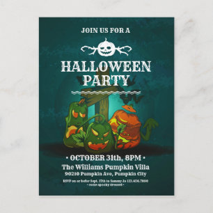 Spooky Pumpkin Bats Halloween Party Invitation Postcard