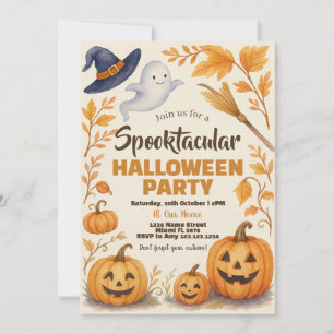 Spooky Pumpkin & Bats Theme Invitation
