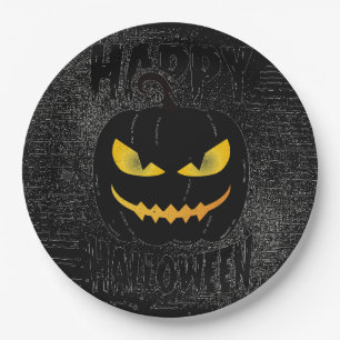 Spooky Pumpkin Black Halloween party Paper Plate