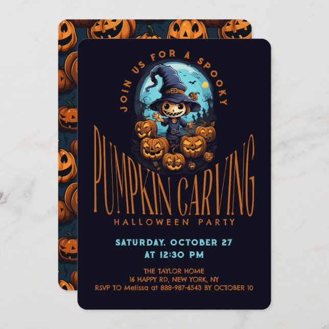 Spooky Pumpkin Carving Halloween Party  Invitation (Front/Back)