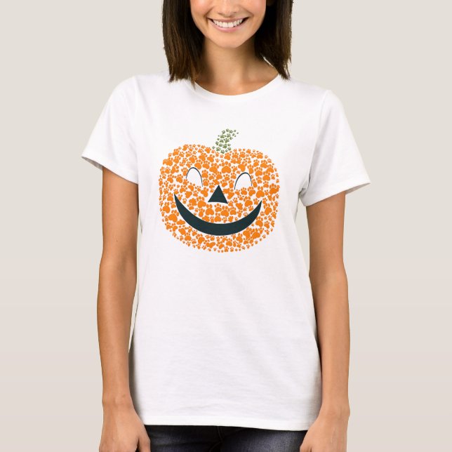 Spooky Pumpkin Dog Cat Paw Print Jack O'Lantern  T-Shirt (Front)