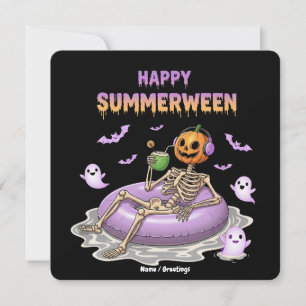 Spooky Pumpkin Faced Skeleton Fun Happy Summerween Invitation