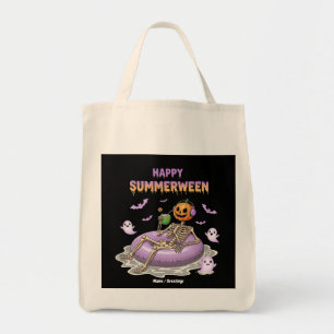 Spooky Pumpkin Faced Skeleton Fun Happy Summerween Tote Bag