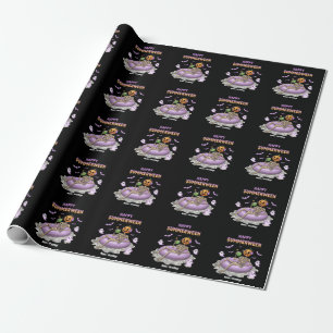 Spooky Pumpkin Faced Skeleton Fun Happy Summerween Wrapping Paper