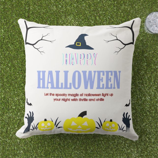 Spooky Pumpkin & Ghost Halloween clock Cushion (Grass)