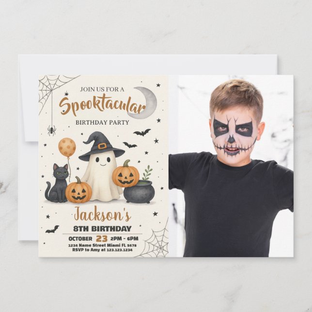 Spooky Pumpkin & Ghost Party Invite for Kids (Front)