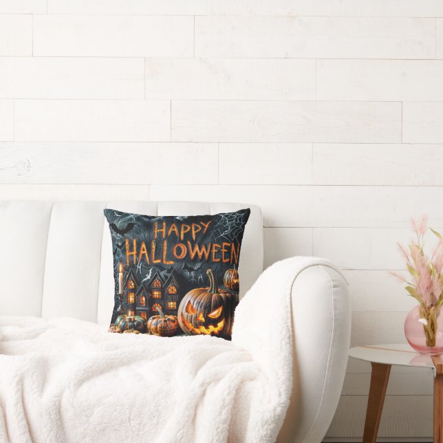 "Spooky Pumpkin Glow Halloween Cushion" Cushion (Couch)