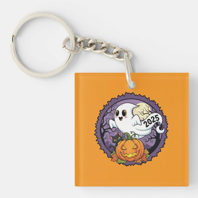 Spooky Pumpkin Halloween 2025 Throw Pillow Key Ring (Front)
