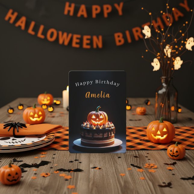 Spooky Pumpkin Halloween Birthday Card Custom Name (Creator Uploaded)
